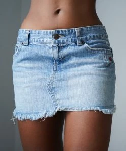 Masha & Jlynn Vintage Y2K Distressed Denim Micro Mini Skirt (S)