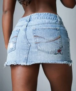 Masha & Jlynn Vintage Y2K Distressed Denim Micro Mini Skirt (S)