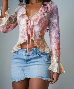 Masha & Jlynn Vintage Y2K Distressed Denim Micro Mini Skirt (S)