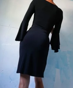 Masha & Jlynn 90’s Inspired Bell Sleeve Black Dress