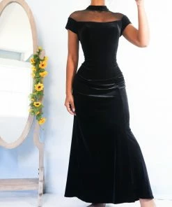 Masha & Jlynn Dresses Vintage 90’s Velvet Mesh Panel Evening Dress (M)