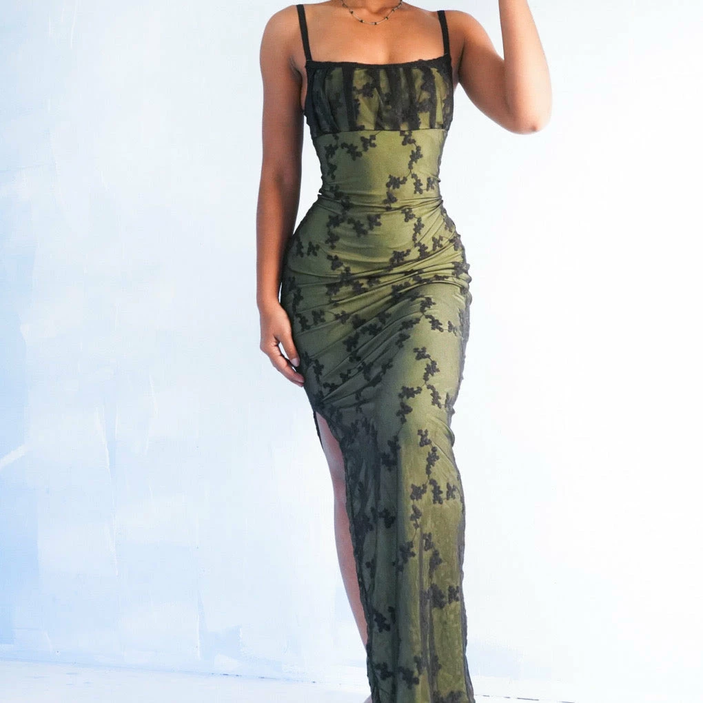 Masha & Jlynn Dresses Matcha/Black Layered Handmade Dress 6 Masha & Jlynn Dresses Matcha/Black Layered Handmade Dress