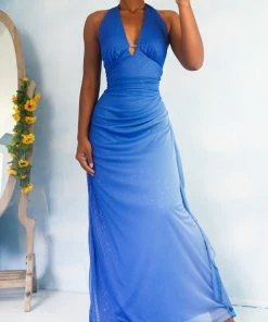 Masha & Jlynn Vintage Y2K Sparkly Blue Gradient Gown (M)