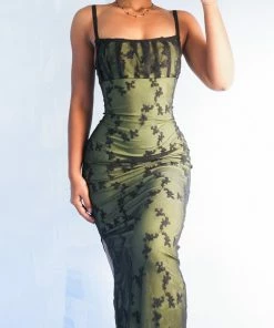 Masha & Jlynn Dresses Matcha/Black Layered Handmade Dress