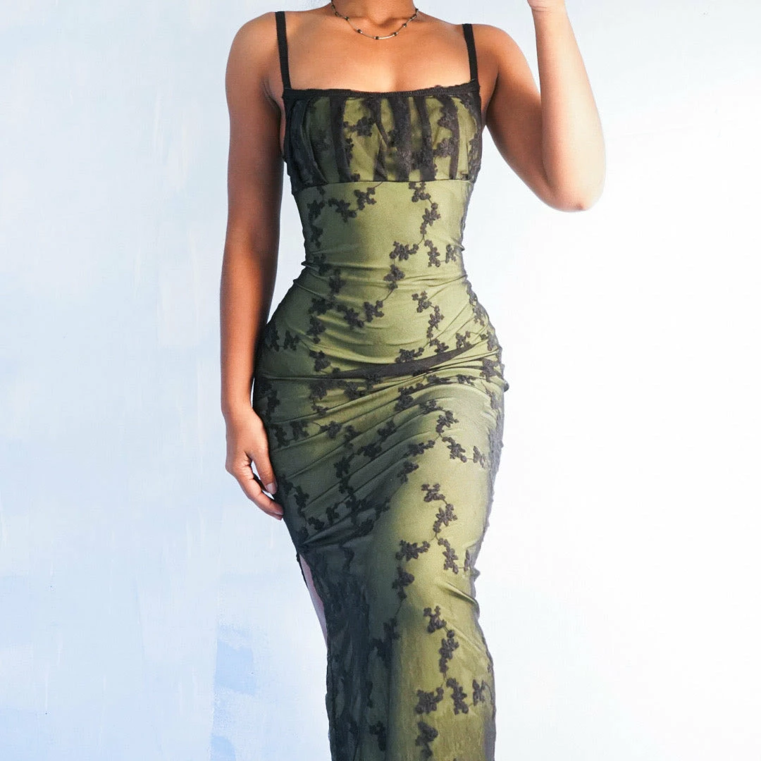 Masha & Jlynn Dresses Matcha/Black Layered Handmade Dress 4 Masha & Jlynn Dresses Matcha/Black Layered Handmade Dress