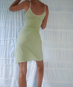 Masha & Jlynn Dresses Green Textured 90’s Inspired Slip Dress (Pre-Order)