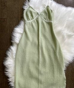 Masha & Jlynn Dresses Green Textured 90’s Inspired Slip Dress (Pre-Order)