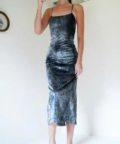 Masha & Jlynn Dresses Vintage 90's Velvet Scripted Midi Dress.