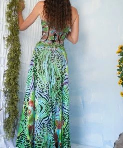 Masha & Jlynn Vintage Rare 90's Beaded Floral Animal Print Corset Gown. Dresses