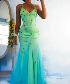 Masha & Jlynn Vintage Y2K Mesh Beaded Prom Dress (S)