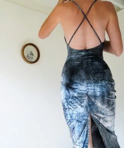 Masha & Jlynn Dresses Vintage 90's Velvet Scripted Midi Dress.