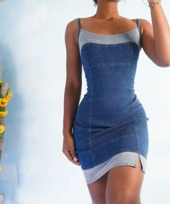 Masha & Jlynn Dresses Vintage 90’s Two Tone Stretch Denim Mini (M/L)