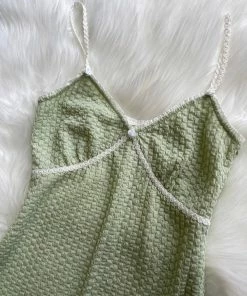 Masha & Jlynn Dresses Green Textured 90’s Inspired Slip Dress (Pre-Order)