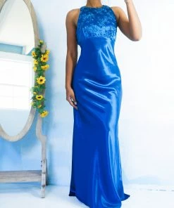 Masha & Jlynn Dresses Vintage 90’s Royal Blue Satin Gown (S)