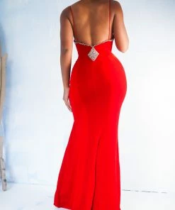 Masha & Jlynn Vintage Late 90’s Red Velvet Gown With Rhinestone Details (S) Dresses